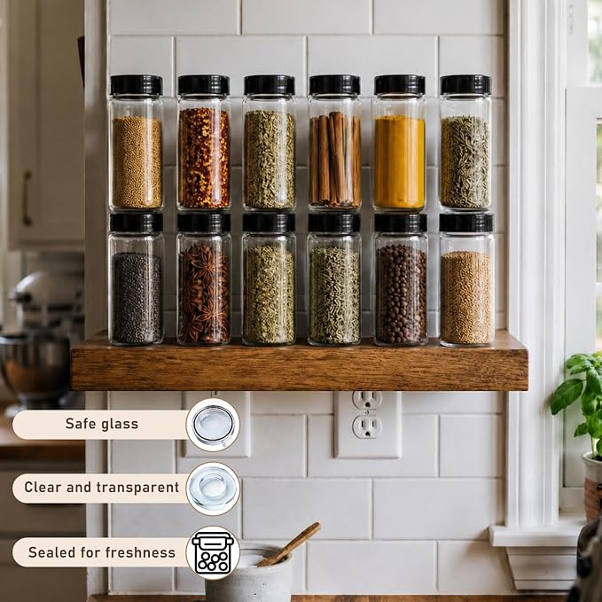 12 Pack 16 oz Glass Spice Jars with Shaker Tops Lids Large Spice Bottle with Lids for Kitchen, Herbs, Sugar, Pantry Herb Salt Pepper Storage (Round)