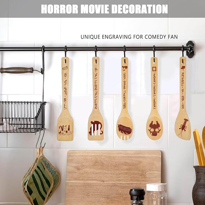 Friends TV Show Merchandise Gifts Wooden Spoons for Cooking, Natural Bamboo Kitchen Utensils Set 5 Pack for Holiday Party Decorations Kitchens Accessories Christmas Birthday Gift Comedy Fans Lover