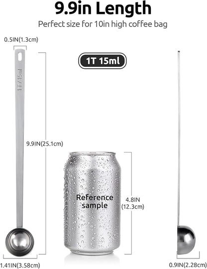 U-Taste Coffee Scoop 1 Tablespoon: 18/8 Stainless Steel Measuring Scooper for Ground Coffee, Bean, Powder, Espresso, 8.5in Extra Long Handle Metal Meaure Spoon for Canister, Jar (1Tbsp/15ml, Silver)
