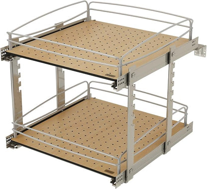 Rev-A-Shelf 2 Tier Pull Out Kitchen Cabinet Storage Organizer with Solid Bottom & Undermount Soft-Close Full Extension Slides, Min Opening Width of 20", 54BK-21SC-2-1