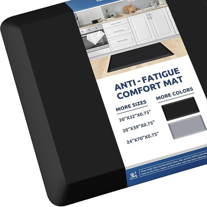 KitchenClouds Kitchen Mat Cushioned Anti Fatigue Rug 20"x32" Water Resistant, Non Slip, Standing and Comfort Desk/Floor Mats for House Sink Office (Black,0.8inch)