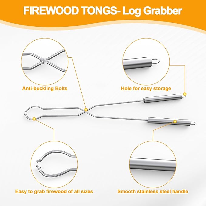 40" Fire Tongs Fire Pit Tongs Set, 304 Stainless Steel Log Grabbers Fire Poker Set, Fire Pit Tools Fireplace Tongs for Campfire, Picnic and Backyard