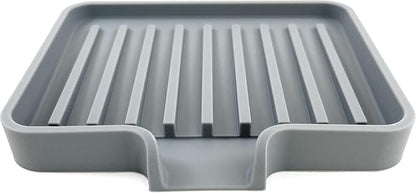 Silicone Soap Dish Tray and Sponge Holder with Drain Chute, Rectangular, Kitchen and Bathroom Sink Organizer (Grey, 5.2"x4" (Set of 2), 7.2 Ounces)