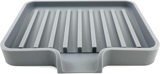 Silicone Soap Dish Tray and Sponge Holder with Drain Chute, Rectangular, Kitchen and Bathroom Sink Organizer (Grey, 5.2"x4" (Set of 2), 7.2 Ounces)