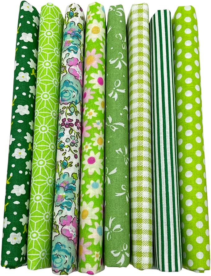 8Pcs 20 x 20 Inch Sewing Fabric Squares, Cotton Crafts Fabric Bundles Floral Patterns Printed Tissue Patchwork Fabrics Square for Quilting, Home Décor, Scrapbooking, Handwork (Green)