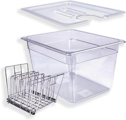 12 QT Large Sous Vide Container With Lid, Sous Vide Tub Kit Compatible with Wancle Anova, Joule, Instant Pot Sous Vide Cookers for Home Chefs Professional Use (12 qt with rack)