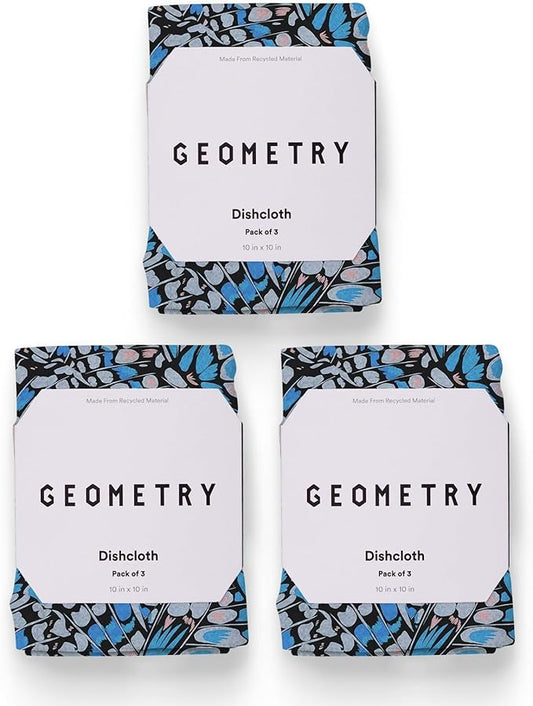 GEOMETRY Kitchen Dish Cloths - Spring & Summer Collection - Premium Dishcloths with Geoweave - Absorbent & Fast Drying Kitchen Towels - Blue Garden Wings, 10" x 10" - 3-Pieces
