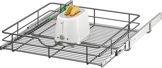 Pull Out Shelves - 23" W x 22" D Soft Close Pull Out Cabinet Organizer 1 Tier - Sliding Shelves with Shelf Liner - Heavy Duty Steel Wire Drawers for Kitchen Cabinets, Pantry, Bathroom