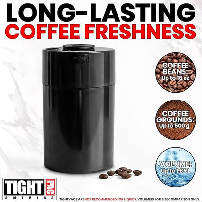 COFFEEVAC Pump It Out Airtight Coffee Container - Vacuum Coffee Storage Container for Ground Coffee Beans - Patented Vacuum Seal with Degassing Valve, 1 lb, Black
