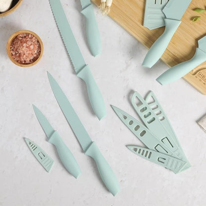 Gibson Home Bostonville 12 Piece Kitchen Knives Set W/Blade Guards/Sheaths, Chef Knife Sets With Nonstick Blades - Blue