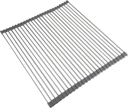 Ahyuan Roll up Dish Drying Rack Over The Sink Kitchen Roll up Sink Drying Rack Portable Dish Drainer Foldable Dish Drying Rack (Warm Gray, 20.5''X19.7'')