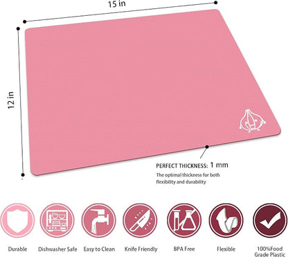 ZVP Flexible Plastic Cutting Board Set of 3 Gradient Color, Colorful Chopping Boards, BPA Free Mats, Non Slip, Dishwasher Safe, 15x12 Inch, Pink Multi-Color