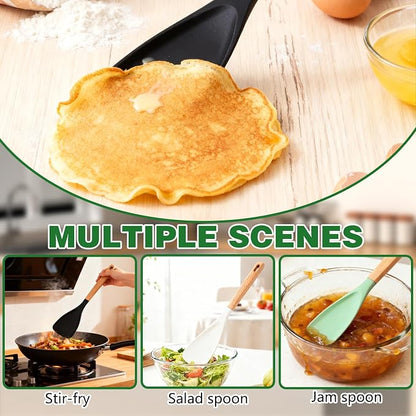 3Pack Cedar and Ash Spoonula–Multi Function Spatula Cooking Spoon with Wooden Handle,Heat Resistant & Nonstick Kitchen Utensils Safe Silicone Head Spoon for Mixing,Stirring,Scooping,Flipping,Serving