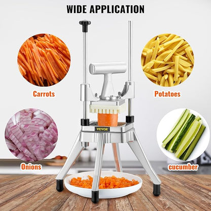Vevor Commercial Vegetable Fruit Chopper 3/8″ Blade Heavy Duty Professional Food Dicer Kattex French Fry Cutter Onion Slicer Stainless Steel for Tomato Peppers Potato Mushroom, Sliver : Home & Kitchen
