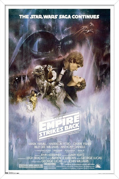 Trends International Star Wars: The Empire Strikes Back - The Saga Continues One Sheet Wall Poster, 22.375" x 34", White Framed Version