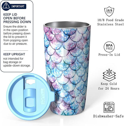 TILUCK 20 oz Insulated Tumbler with BPA-Free Lid, Stainless Steel Vacuum Travel Coffee Mug, Double Wall Coffee Tumbler（20oz，FishScales）