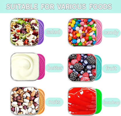 HTEVW 6Pack 6oz Stainless Steel Snack Containers for Kids, Easy Open Leak Proof Metal Toddler Snack Containers with Silicone Lids, Stackable Metal Toddler Lunch Box for Daycare, School and Travel