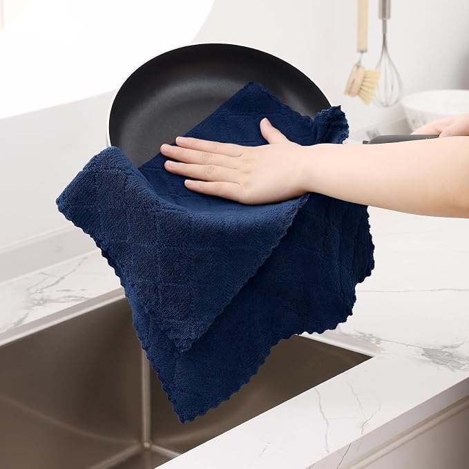 Homaxy 16 Pack Kitchen Cloths Dish Towels (13" x 19", Navy Blue), Super Soft and Absorbent Coral Velvet Dishcloths, Fast Drying No Lint Microfiber Cleaning Cloth