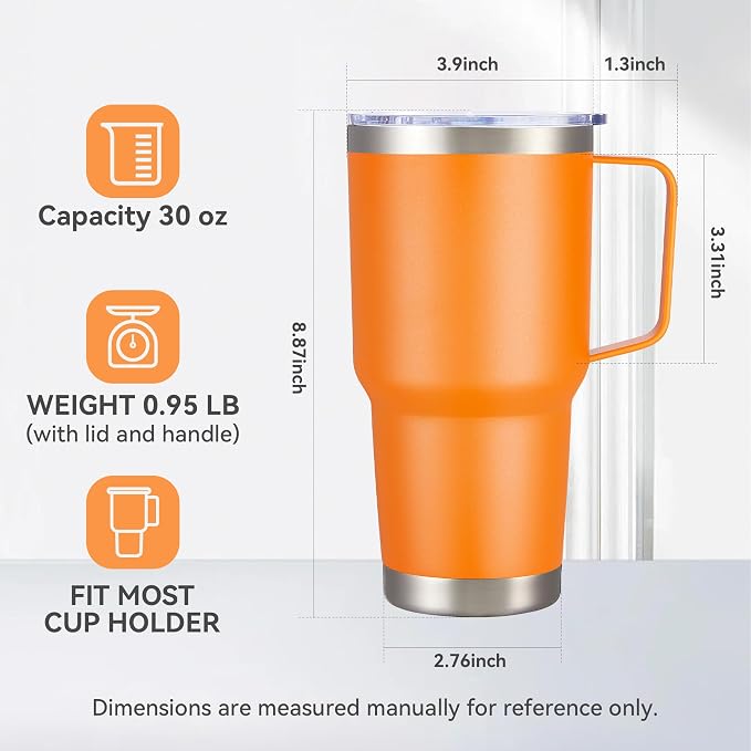 30 oz Tumbler with Handle and Lid, Stainless Steel Tumblers Bulk Double Wall Vacuum Insulated Travel Mug Leak Proof Cup Keep Drinks Cold and Hot Orange, 12 Pack