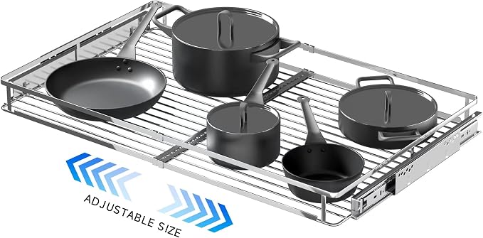 SUZLON Expandable Pull Out Cabinet Organizer,23~39.8" W x 22.5" D Heavy Duty Slide Out Shelves Adjustable Height Cabinet Pull Out Shelves,Expandable Width Spice Rack Organizer for Kitchen Cabinet