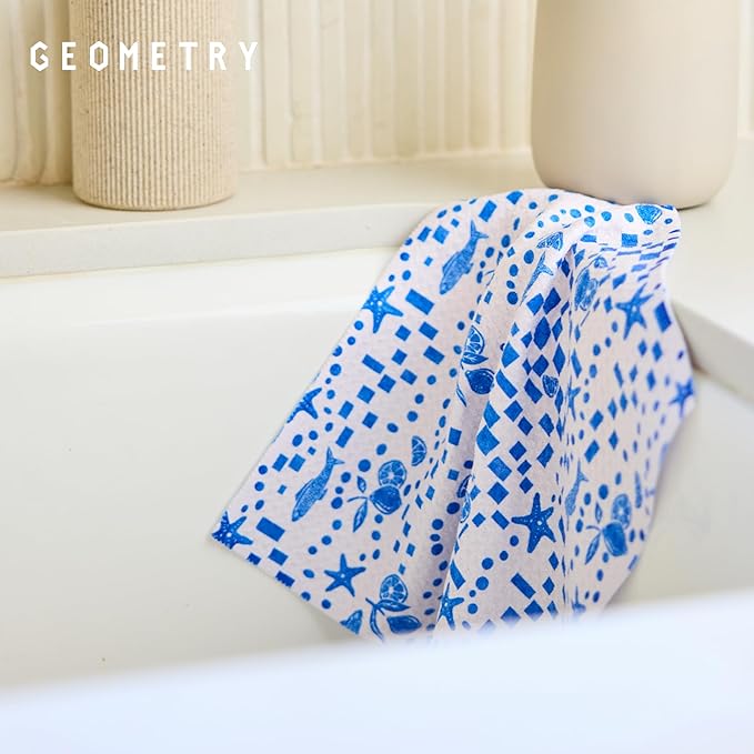 GEOMETRY Kitchen Dish Cloths - Spring & Summer Collection - Premium Dishcloths with Geoweave - Absorbent & Fast Drying Kitchen Towels - Daisy Sky, 10" x 10" - 3-Pieces