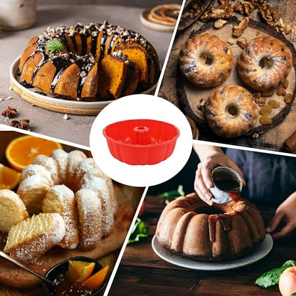 PADELE 2 Pack Silicone Cake Pan Nonstick,10 Inch, Silicone Cake Molds,Pound Cake Pan, Baking for Jello,Gelatin,Cake,Brownie and Bread (Red+Red)