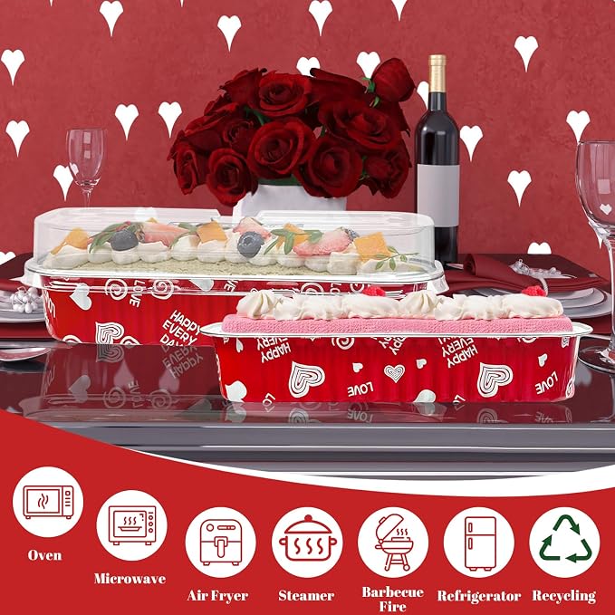 100Pack Mother's Day Mini Cake Pans with Lids – 6.8 oz Heart-Print Mini Loaf Pan for Baking & Gifting Mini Cakes, Pound Cakes, Brownies (Non-Stick, Romantic Design)