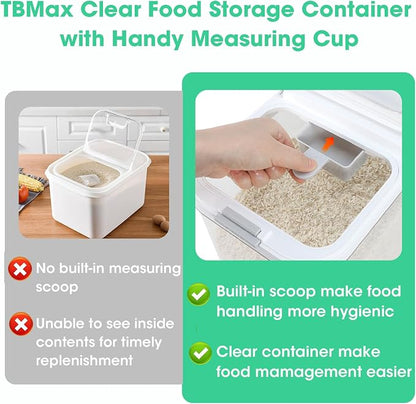 TBMax Rice Flour Storage Container with Automatic Flip-up Lid 13 Lbs | 6.5 Qt, Short and Narrow Food Storage Flour Bin for Kitchen Drwer Organization, Pet Dog Cat Food Storage Container