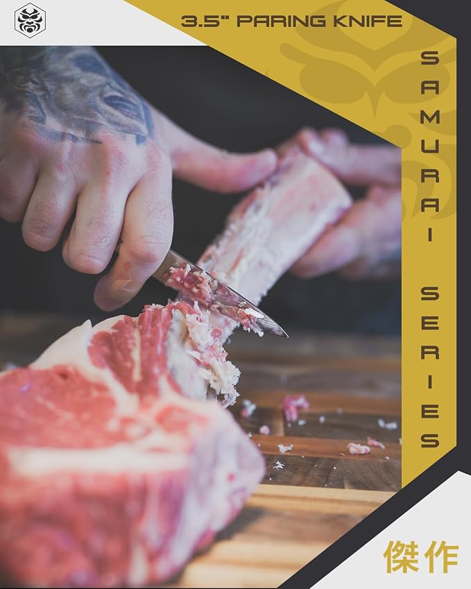 KESSAKU Paring Knife - 3.5 inch - Samurai Series - Razor Sharp Kitchen Knife - Forged 7Cr17MoV High Carbon Stainless Steel - Wood Handle with Blade Guard