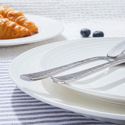 KINGSTONE Hammered Silverware Set, Flatware Set with Serving Utensils, 18/10 Stainless Steel Premium Cutlery with Unique Ripple Handles Design Mirror Polished - Dishwasher Safe (65-Piece)