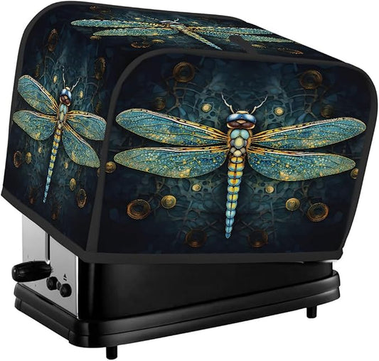 Animal Dragonfly Toaster Cover 4 Slice Wide Slot Washable Toaster Covers | Turquoise Art Dust and Fingerprint Protection Bread Maker Covers for Kitchen Accessories Decor Bakeware Women Gift