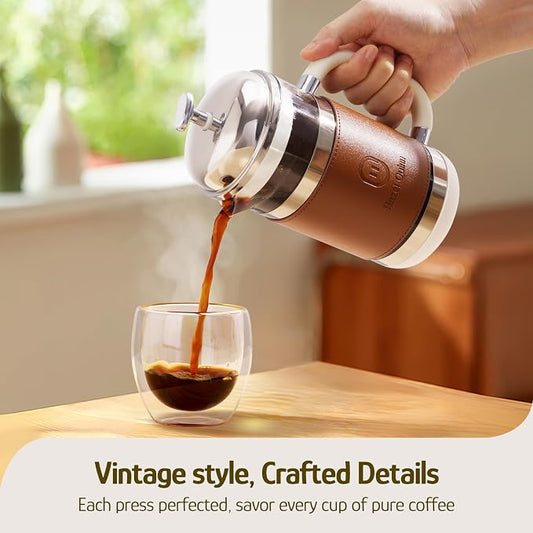 Hazel Quinn French Press Coffee Maker, 450ml / 15oz, Heat-Resistant Borosilicate Glass, 304 Stainless Steel, BPA-Free, Easy to Clean, Precision Filtration for Coffee & Tea