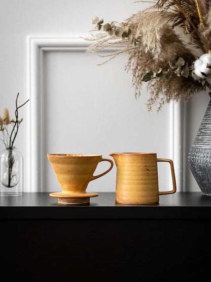 Pour Over Coffee Maker,Ceramic Coffee Maker With 40 pcs Paper Filter，15oz/450ml Pour Over Coffee Dripper (Yellow, V02)