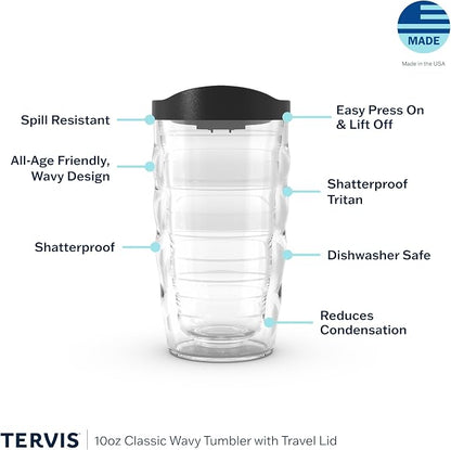 Tervis Clear & Colorful Lidded Made in USA Double Walled Insulated Tumbler Travel Cup Keeps Drinks Cold & Hot, 10oz Wavy, Blue Lid