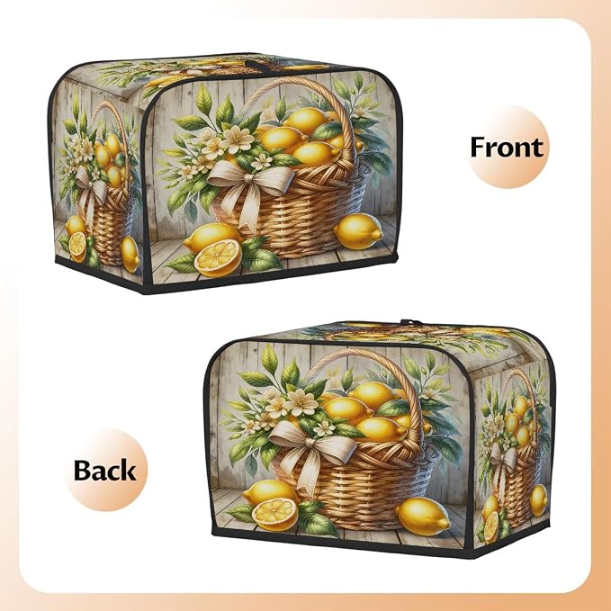 Lemon Toaster Cover 4 Slice Wide Slot Washable Toaster Covers | Wood Modern Dust and Fingerprint Protection Bread Maker Covers for Kitchen Accessories Decor Bakeware Women Gift
