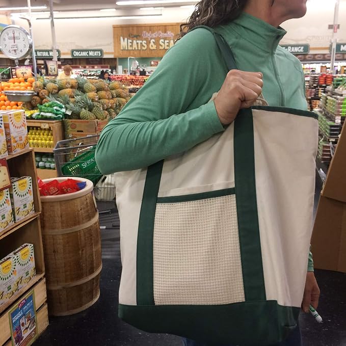 Simple Ecology Reusable Grocery Shopping 8 Bag Gift or Starter Set, Washable, Durable, Organic Cotton, Natural with Red
