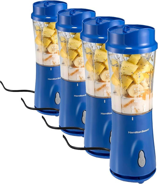 Hamilton Beach Portable Blender for Shakes and Smoothies,14 Oz BPA Free Travel Cup & Lid,Durable Stainless Steel Blades,Personal Smoothie Blender,Blue,51132G,(Pack of 4)
