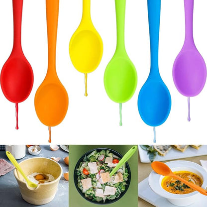 Beieverluck 6 Pack Large Silicone Cooking Spoons 10.8'' Heat Resistant Kitchen Spoons for Cooking Silicone Serving Stirring Mixing Spoons, 6 Colors