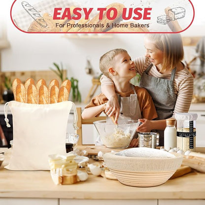EWFEN Sourdough Starter Kit with Round & Oval Banneton, Complete Sourdough Bread Baking Supplies, Bread Proofing Basket with Starter Jar, Bread Making Tools Kit for Beginners & Bakers