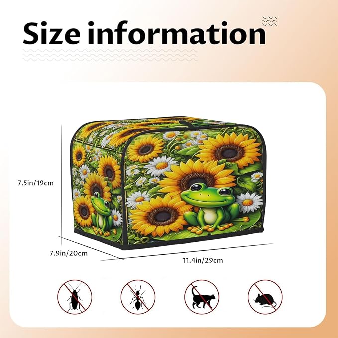 Sunflower Frog Toaster Cover 2 Slice Wide Slot Washable Kitchen Appliance Covers Fingerprint Bread Machine Dust Cover Small Toaster Oven Accessories Covers Bread Maker Bag Women Gift