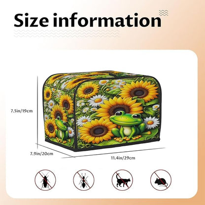 Sunflower Frog Toaster Cover 2 Slice Wide Slot Washable Kitchen Appliance Covers Fingerprint Bread Machine Dust Cover Small Toaster Oven Accessories Covers Bread Maker Bag Women Gift