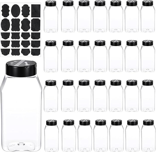 Molain 28 Pcs 16oz Plastic Spice Jars with Shaker Lids, Plastic Square Spice Bottles Reusable Seasoning Containers Jars Large Seasoning Bottles, Clear Bottle for Powders, Spices, Glitters
