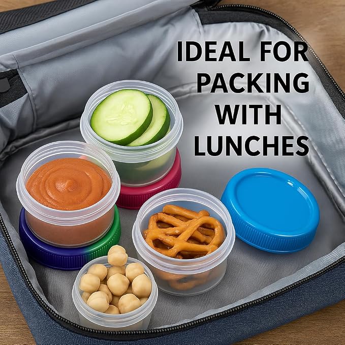 Twist Top 4-Pack Condiment Cups with Lids – 1.18 oz BPA-Free Mini Containers for Dressings, Sauces, Snacks & Spices – Leakproof, Reusable, Dishwasher Safe – 1.25" H x 1.8" W