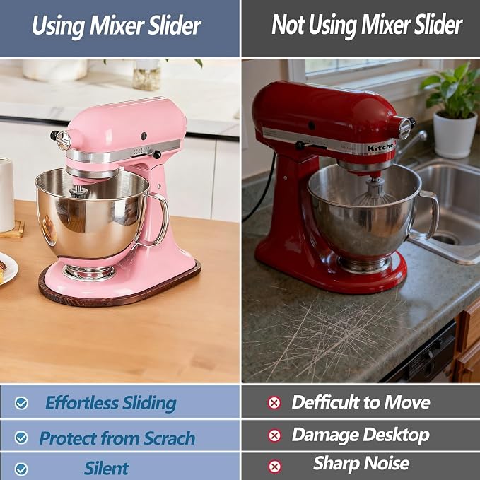 Mixer Slider Compatible with KitchenAid 4.5-5 Qt Tilt-Head Stand Mixer, Pine Wood Appliance Sliding Mat Accessories for Kitchen Aid, Countertop Moving Tray Attachments Fits for KitchenAid Artisan