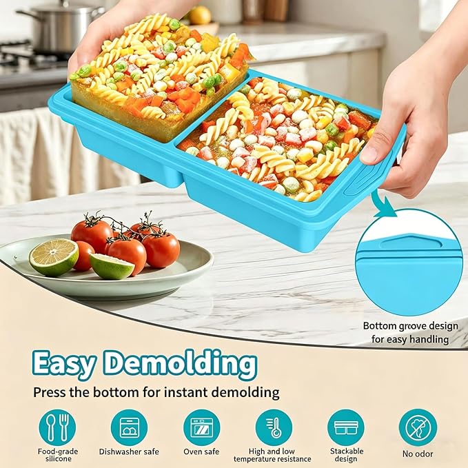 2 Pack Silicone Freezer Molds with Lids,1Cup&2Cup Silicone Freezer Tray with Lids for Meal Prep - Makes 6 Perfect Portions Cubes for Storing 500mL/250mL Ice Cube,Soup,Sauces,Leftovers and More