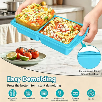 2 Pack Silicone Freezer Molds with Lids,1Cup&2Cup Silicone Freezer Tray with Lids for Meal Prep - Makes 6 Perfect Portions Cubes for Storing 500mL/250mL Ice Cube,Soup,Sauces,Leftovers and More