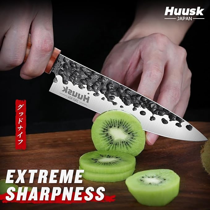 Huusk Japanese Paring Knife 5", Hand Forged Fruit Knife, High Carbon Steel Utility Kitchen Knives, Japanese Petty Chef Knives with Rosewood Handle, Small Peeling Knifes for Vegetable, Gifts Idea