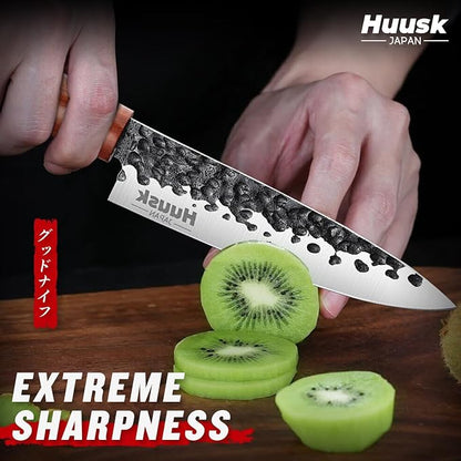 Huusk Japanese Paring Knife 5", Hand Forged Fruit Knife, High Carbon Steel Utility Kitchen Knives, Japanese Petty Chef Knives with Rosewood Handle, Small Peeling Knifes for Vegetable, Gifts Idea