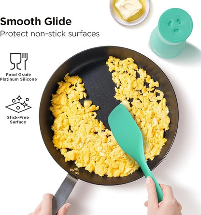 Kitchen Mama WaltzGrip Platinum Silicone Scraping Spatula: Heat Resistant, Seamless, Non Stick for Frying Pan Cookware, Safe, Flexible Bowl Scraper - Ideal for Mixing, Baking, Stirring (Teal)