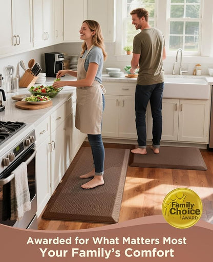 Ophanie Kitchen Mats for Floor, 3/4 inch Thick, 17x24 Anti Fatigue Cushioned Mat, Kitchen Rugs, Waterproof, Comfort Ergonomic Standing Mat for Office, Home, Sink, Brown Non-Slip Ridged Bottom